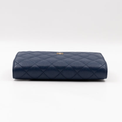 Classic Wallet On Chain Navy Blue Caviar Light Gold