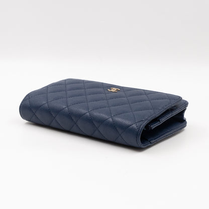 Classic Wallet On Chain Navy Blue Caviar Light Gold