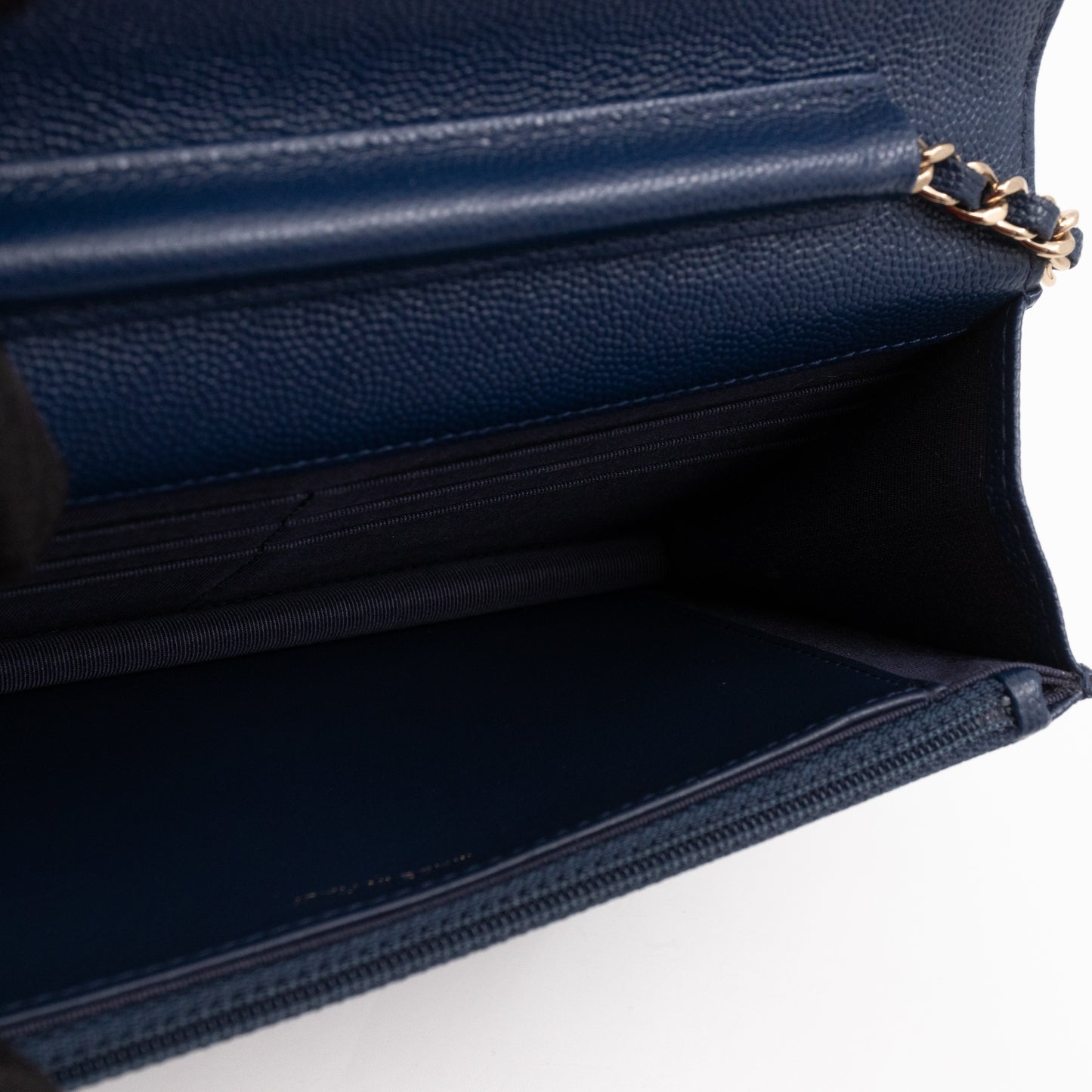 Classic Wallet On Chain Navy Blue Caviar Light Gold