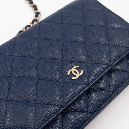 Classic Wallet On Chain Navy Blue Caviar Light Gold