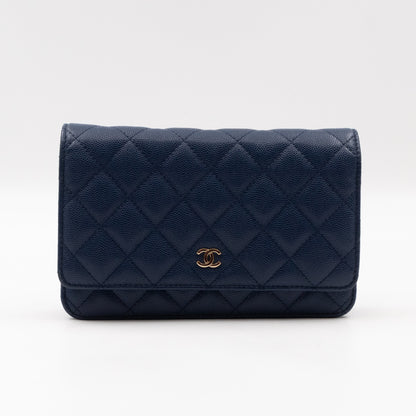 Classic Wallet On Chain Navy Blue Caviar Light Gold