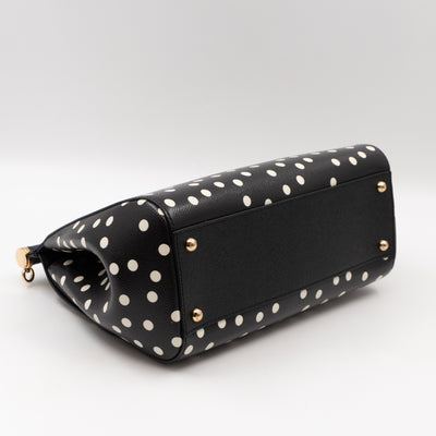 Sicily Medium Black & White Polka Dots Leather