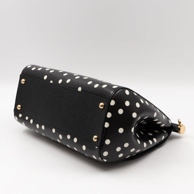 Sicily Medium Black & White Polka Dots Leather