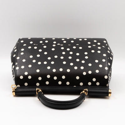 Sicily Medium Black & White Polka Dots Leather