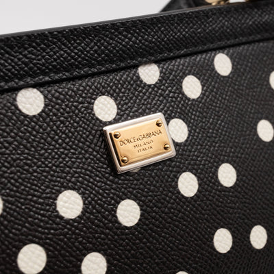 Sicily Medium Black & White Polka Dots Leather