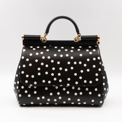 Sicily Medium Black & White Polka Dots Leather