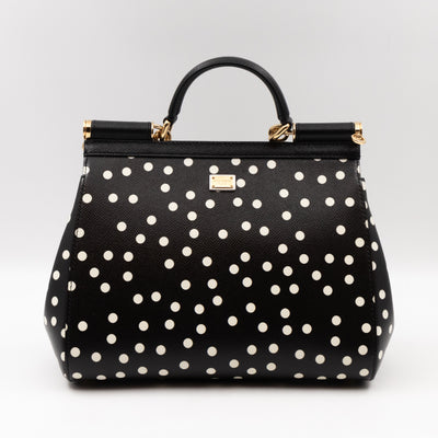 Sicily Medium Black & White Polka Dots Leather