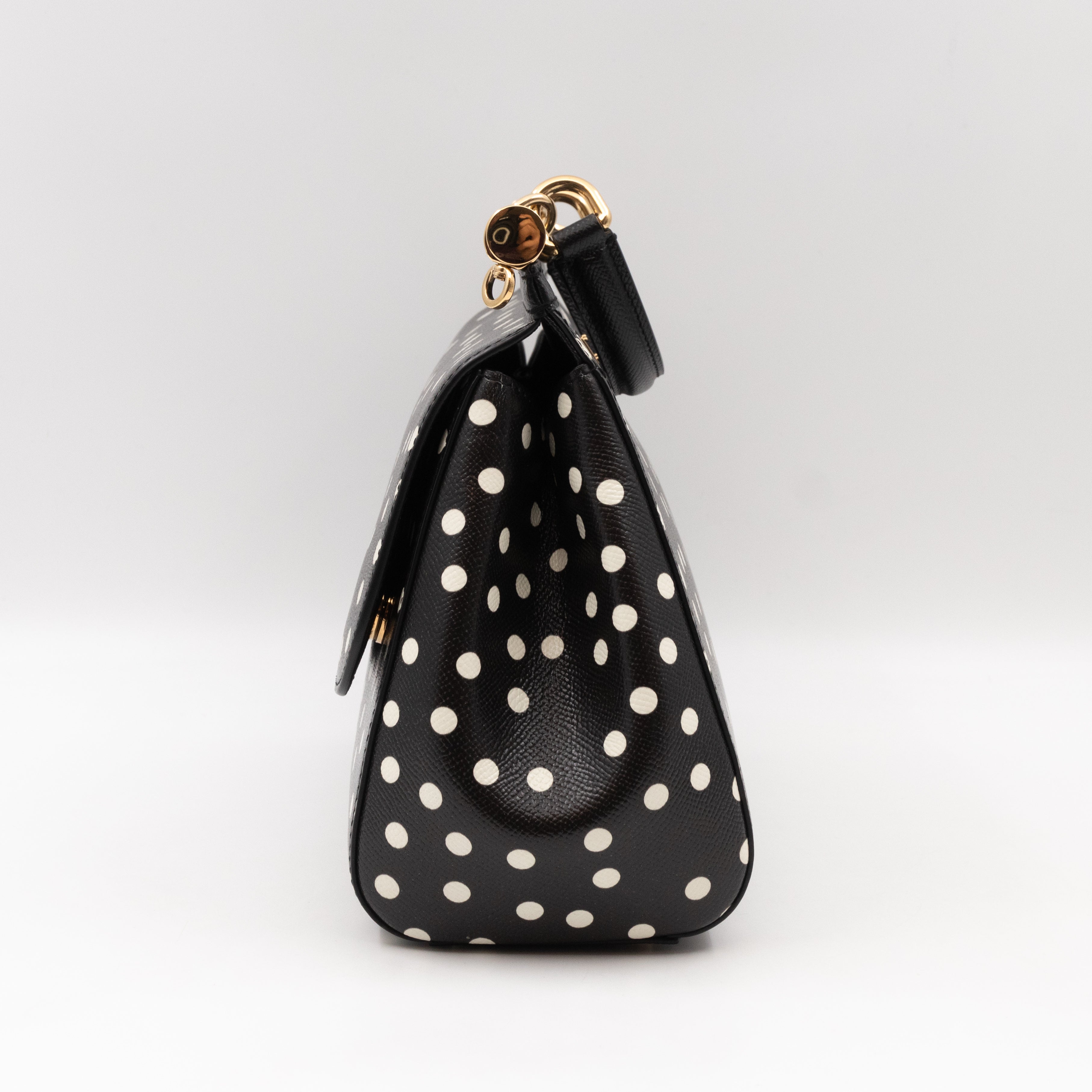 Sicily Medium Black & White Polka Dots Leather