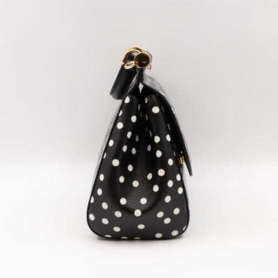 Sicily Medium Black & White Polka Dots Leather
