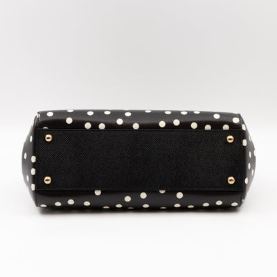 Sicily Medium Black & White Polka Dots Leather