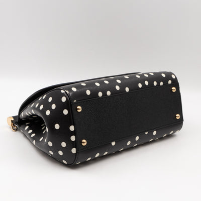 Sicily Medium Black & White Polka Dots Leather