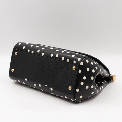 Sicily Medium Black & White Polka Dots Leather