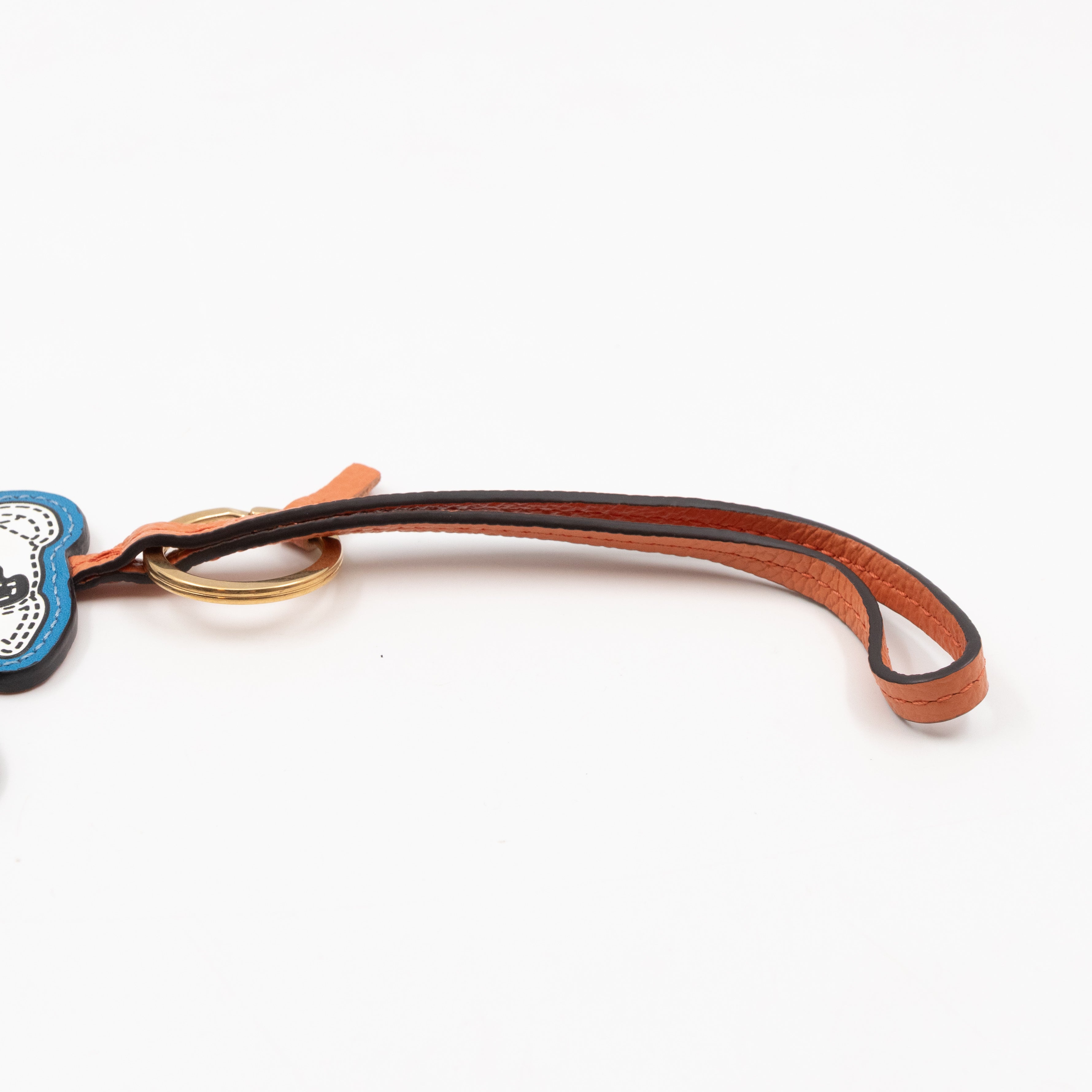 Bulldog Keyring Blue & White Leather