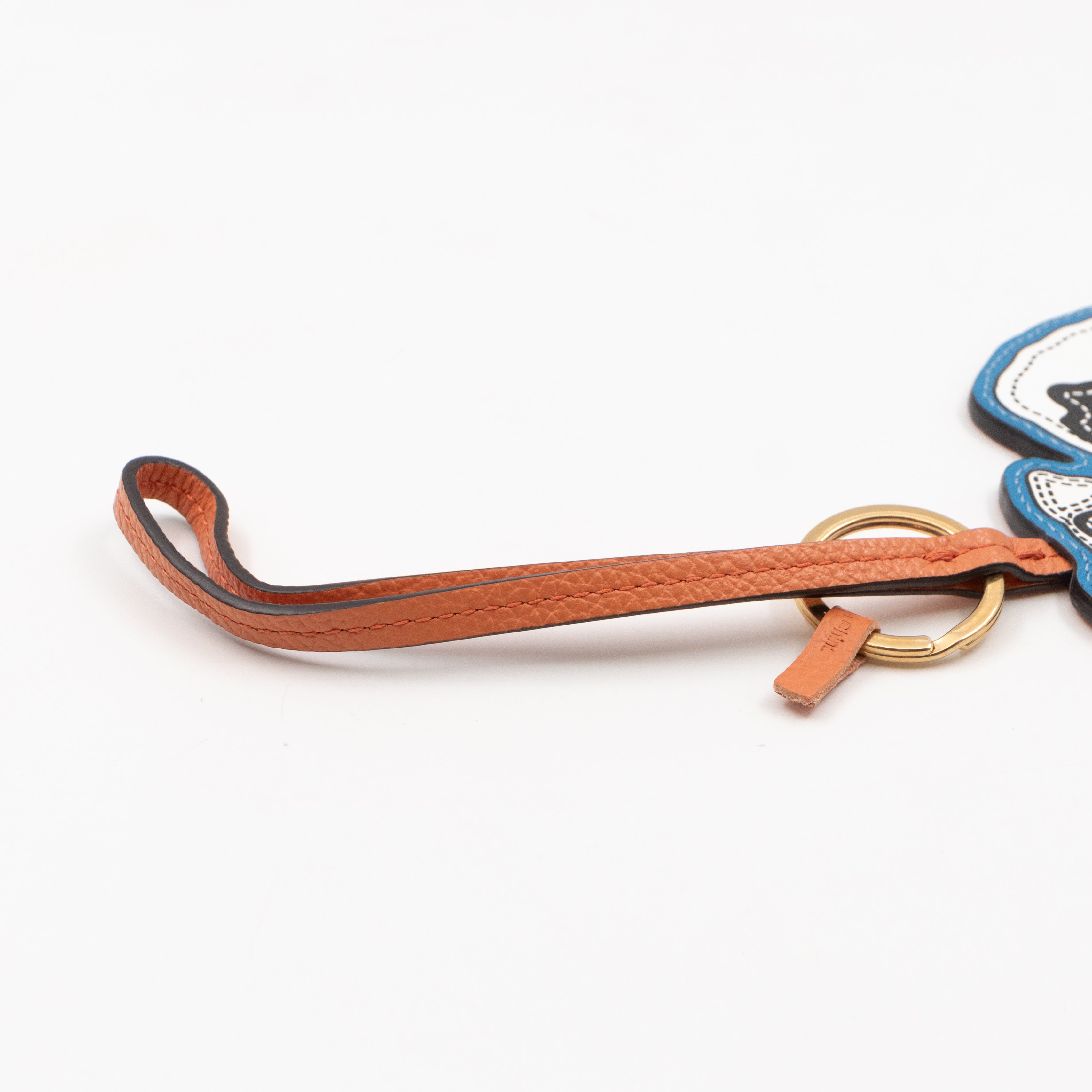 Bulldog Keyring Blue & White Leather