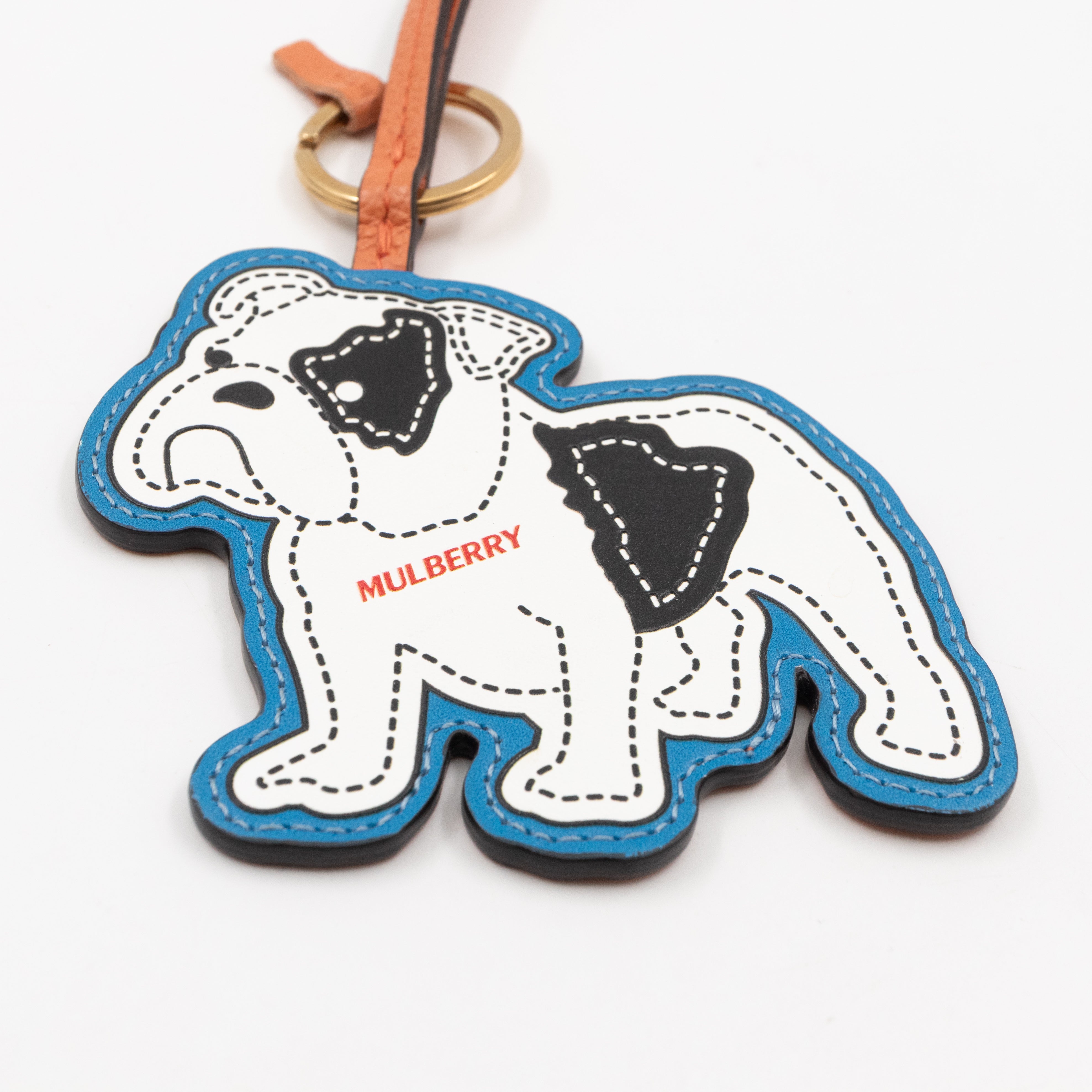 Bulldog Keyring Blue & White Leather