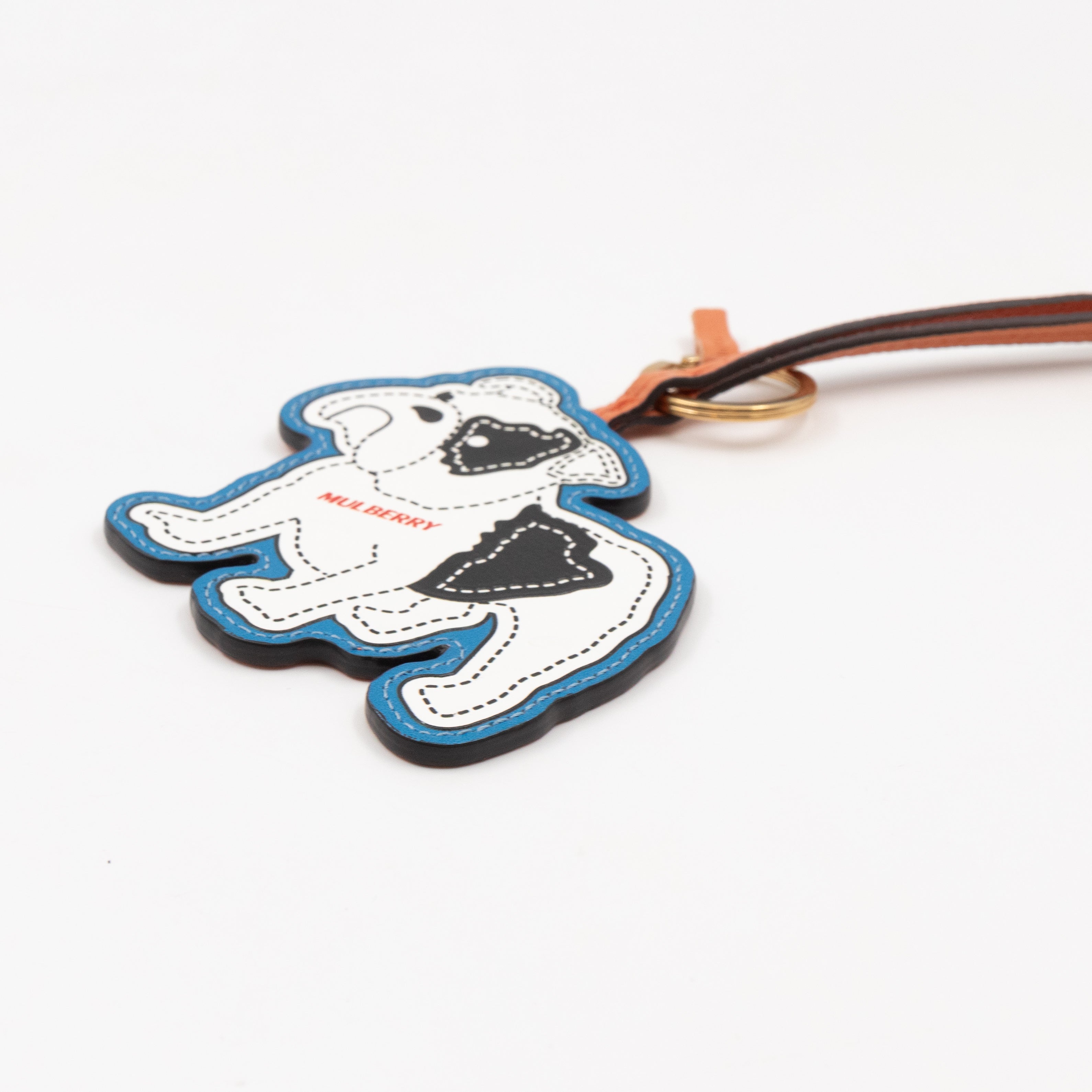 Bulldog Keyring Blue & White Leather