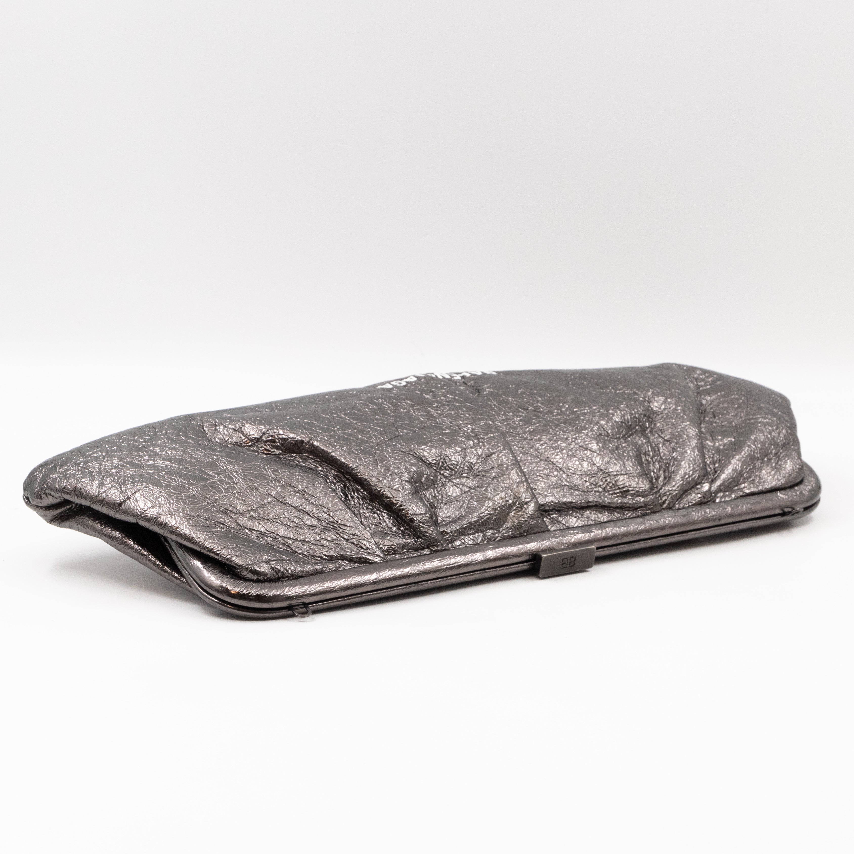 Cloud XL Clutch Bag Dark Grey Metallic Distressed Leather