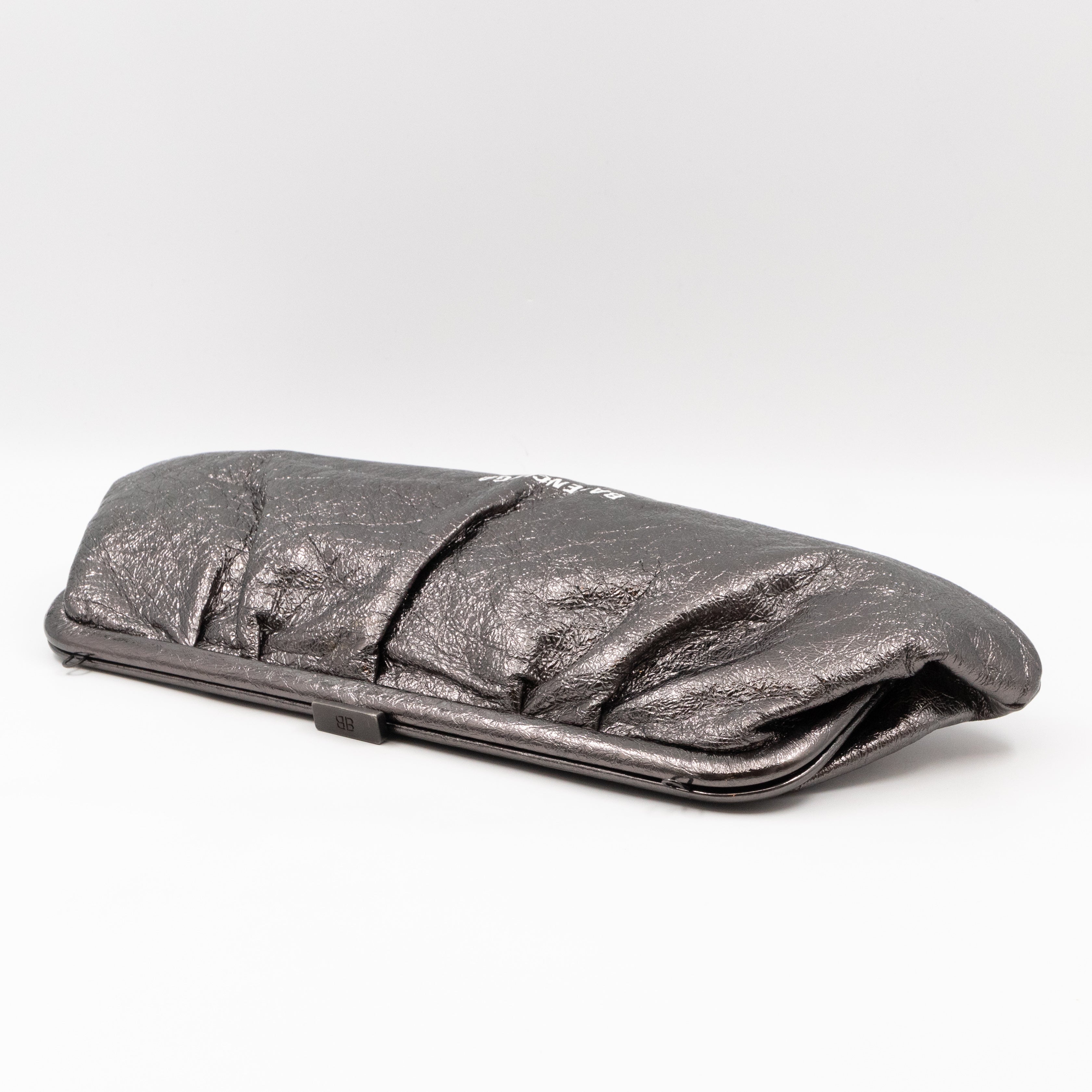 Cloud XL Clutch Bag Dark Grey Metallic Distressed Leather