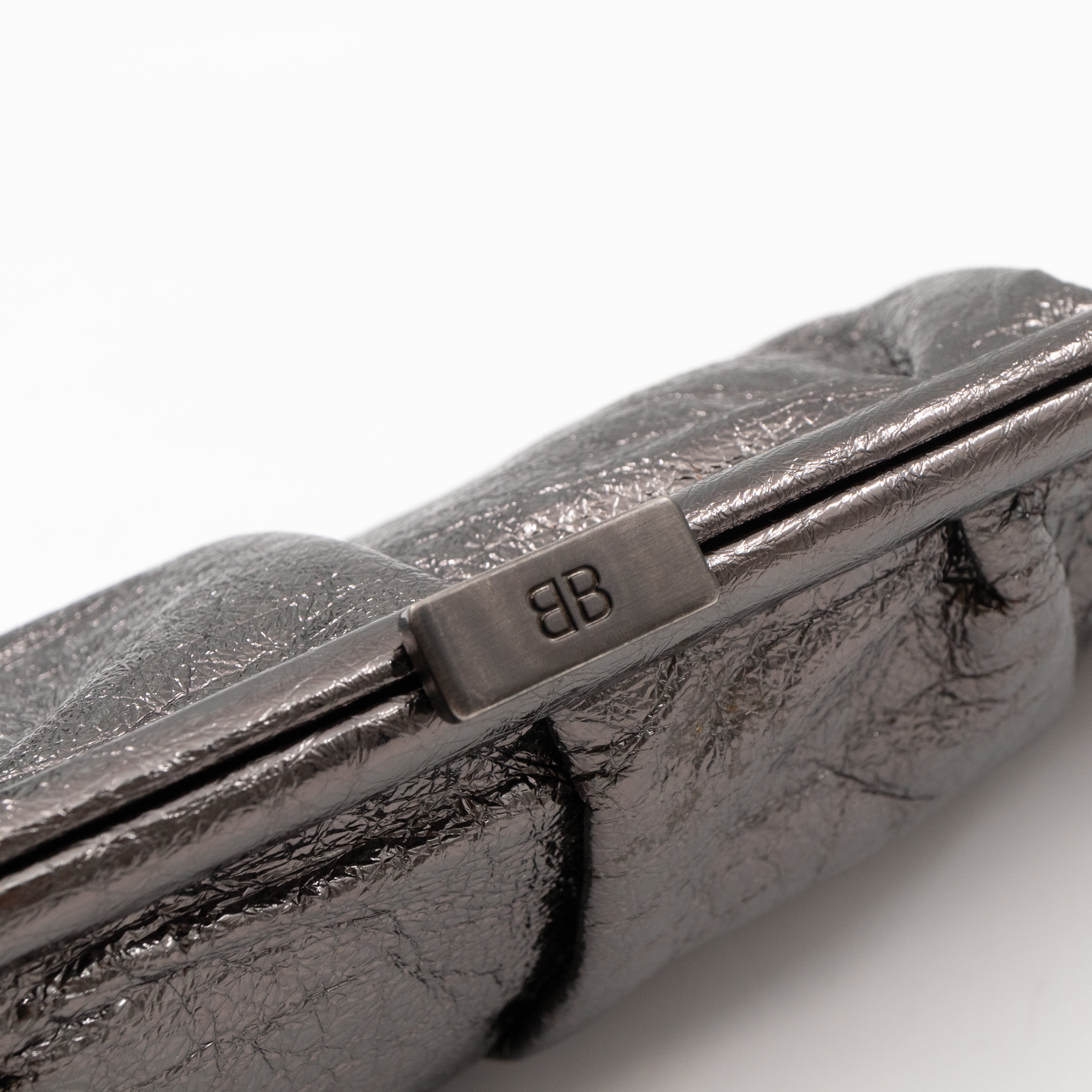 Cloud XL Clutch Bag Dark Grey Metallic Distressed Leather