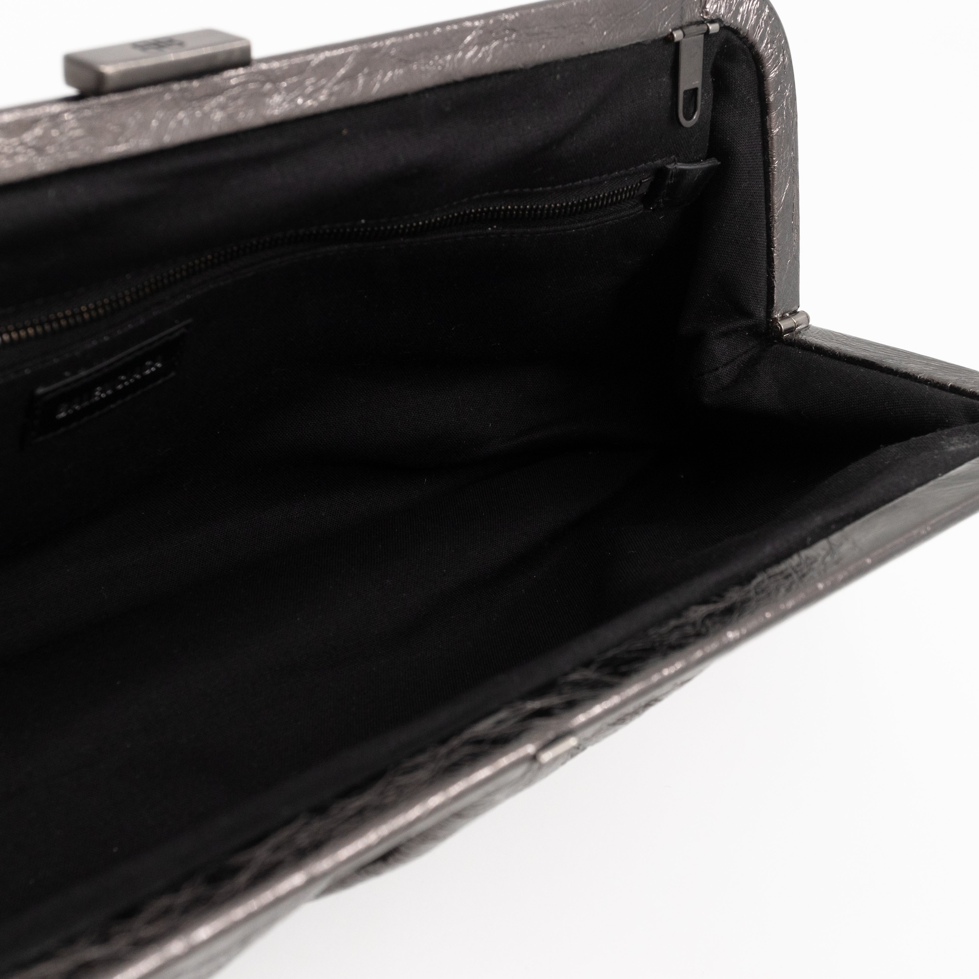 Cloud XL Clutch Bag Dark Grey Metallic Distressed Leather