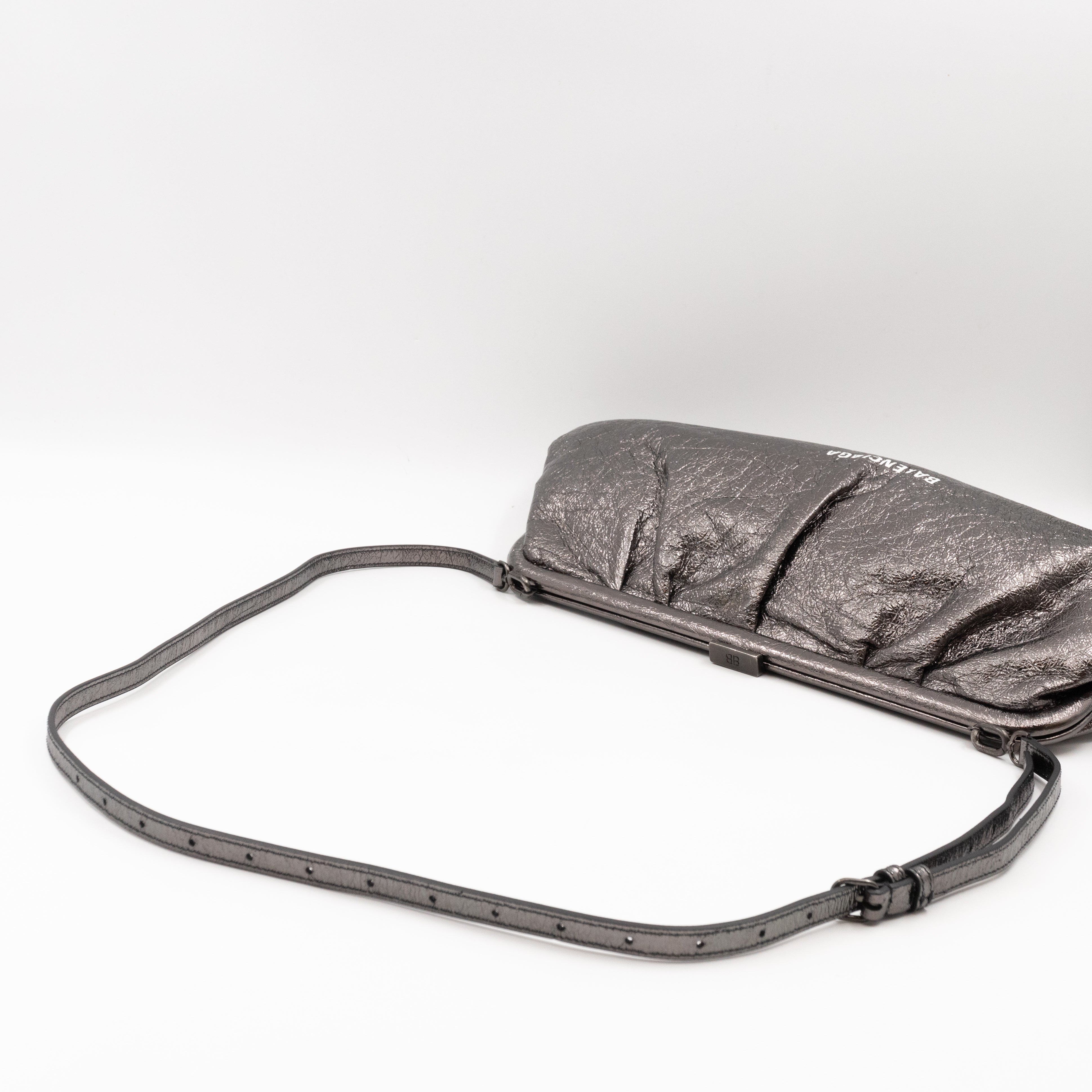 Cloud XL Clutch Bag Dark Grey Metallic Distressed Leather