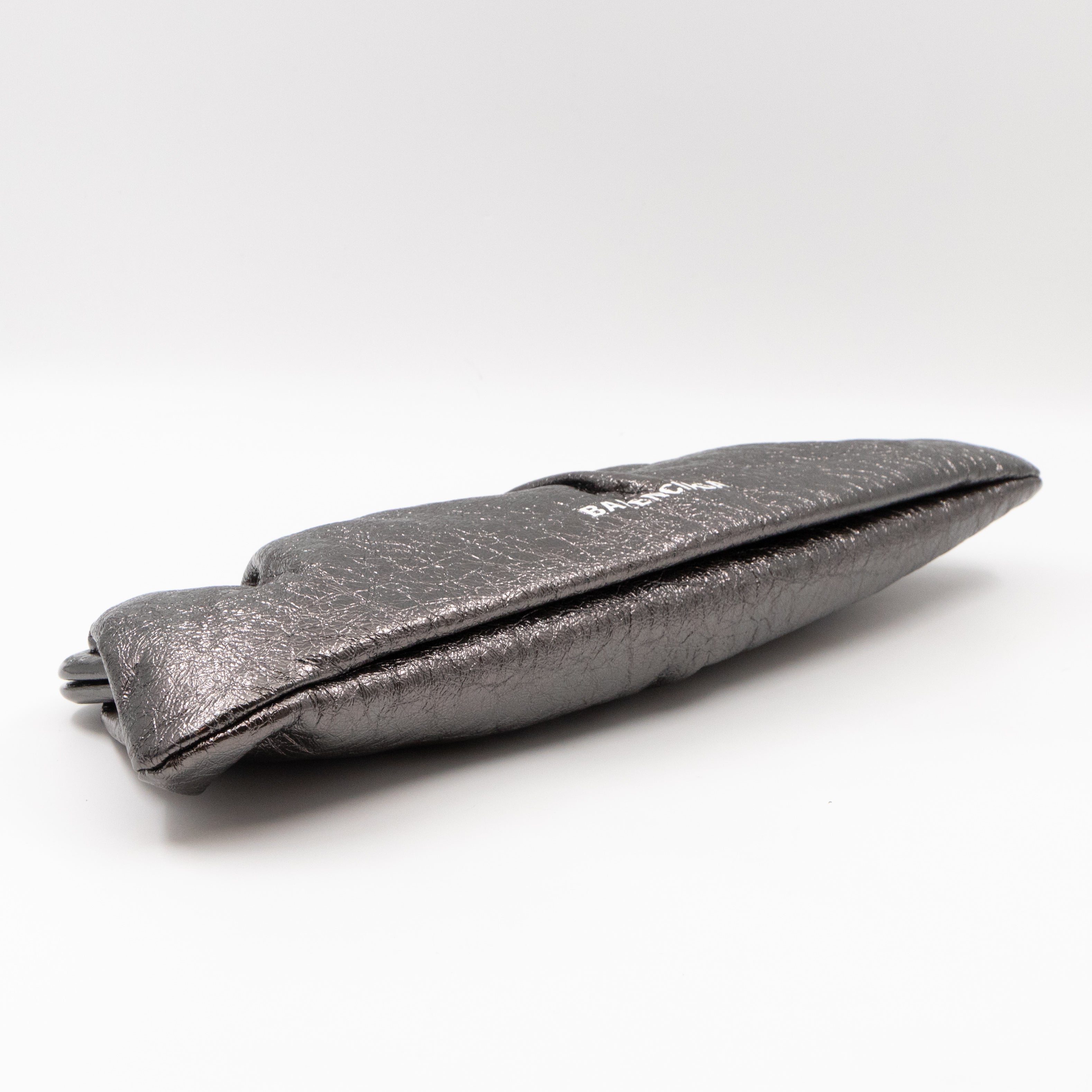 Cloud XL Clutch Bag Dark Grey Metallic Distressed Leather