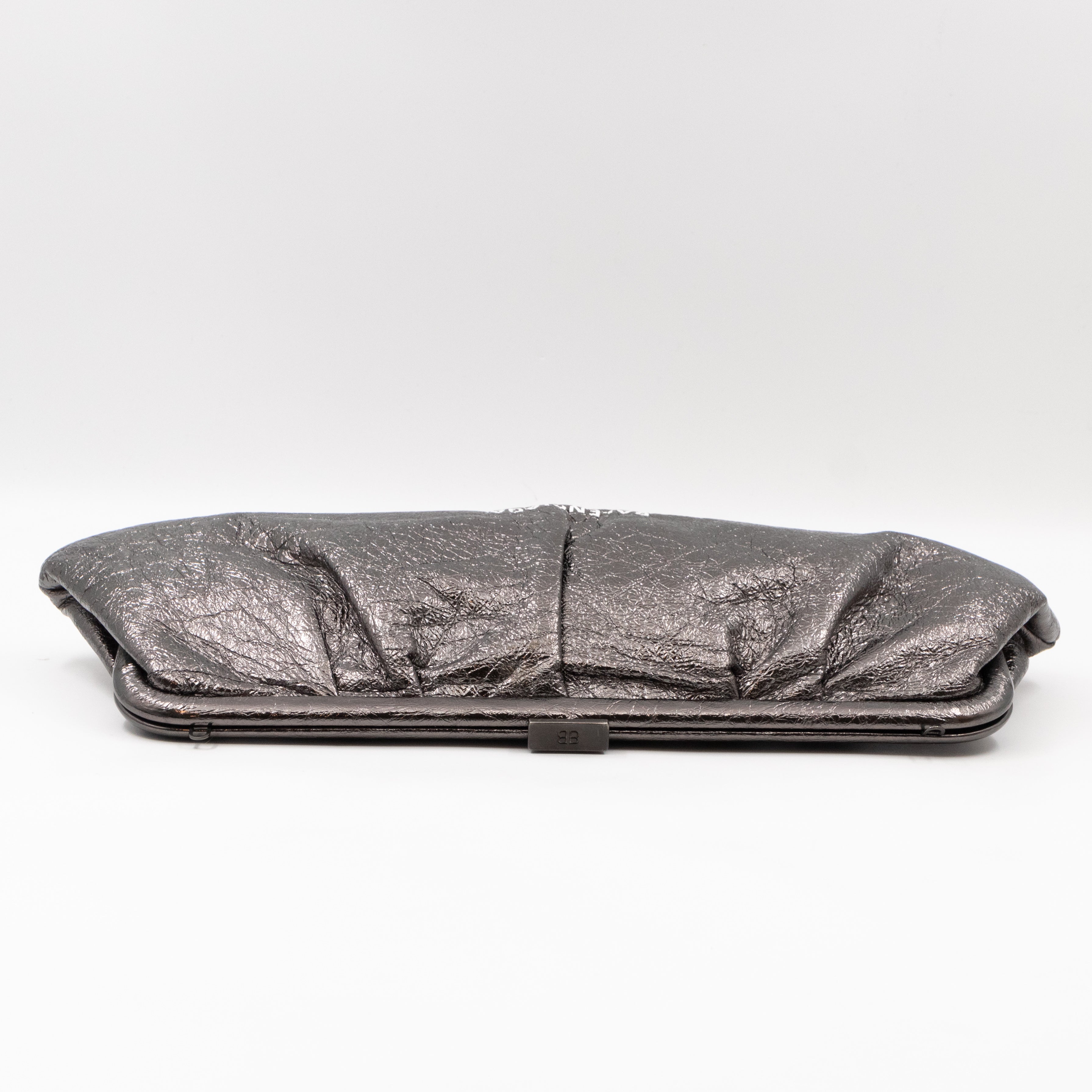 Cloud XL Clutch Bag Dark Grey Metallic Distressed Leather