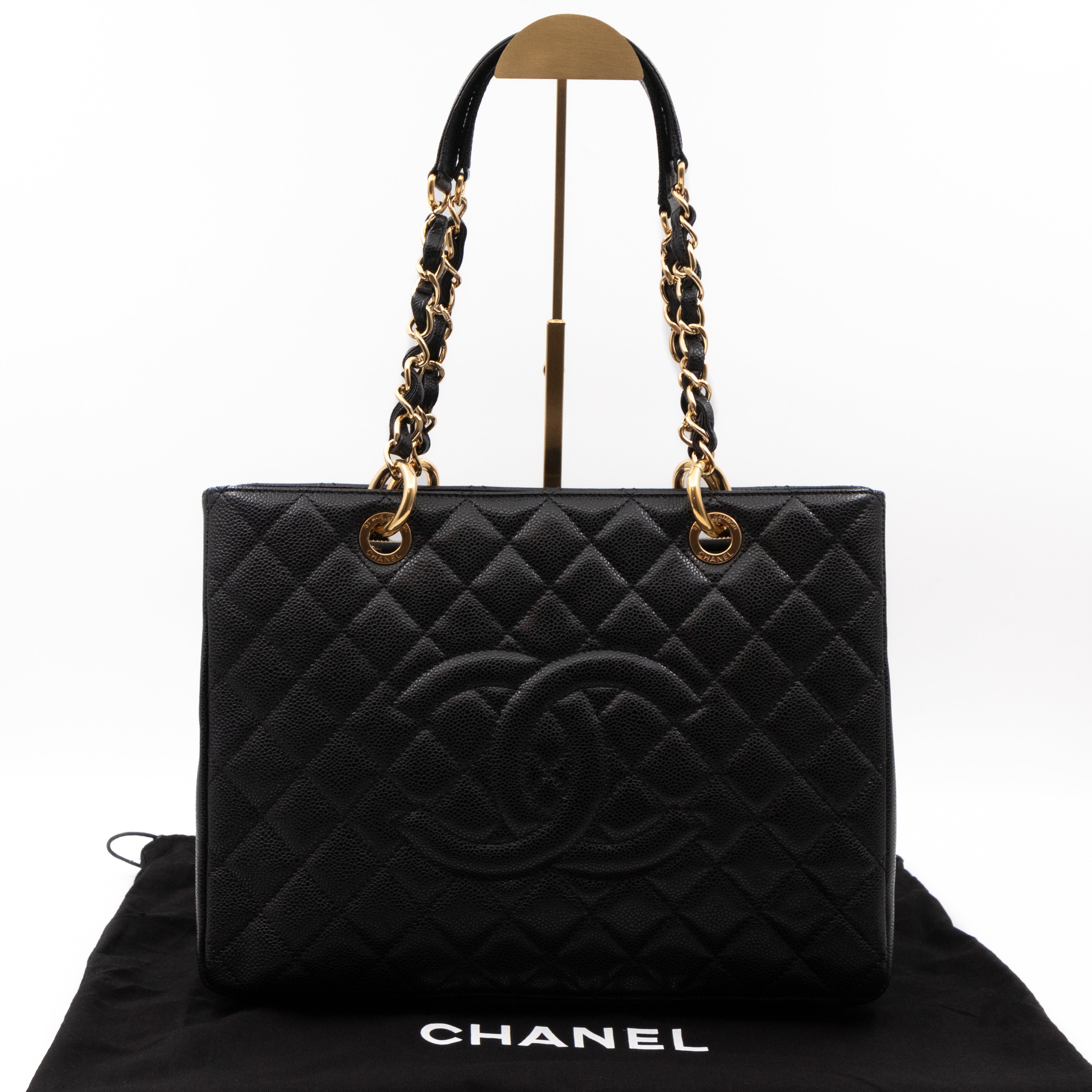 GST Grand Shopping Tote Black Caviar Gold