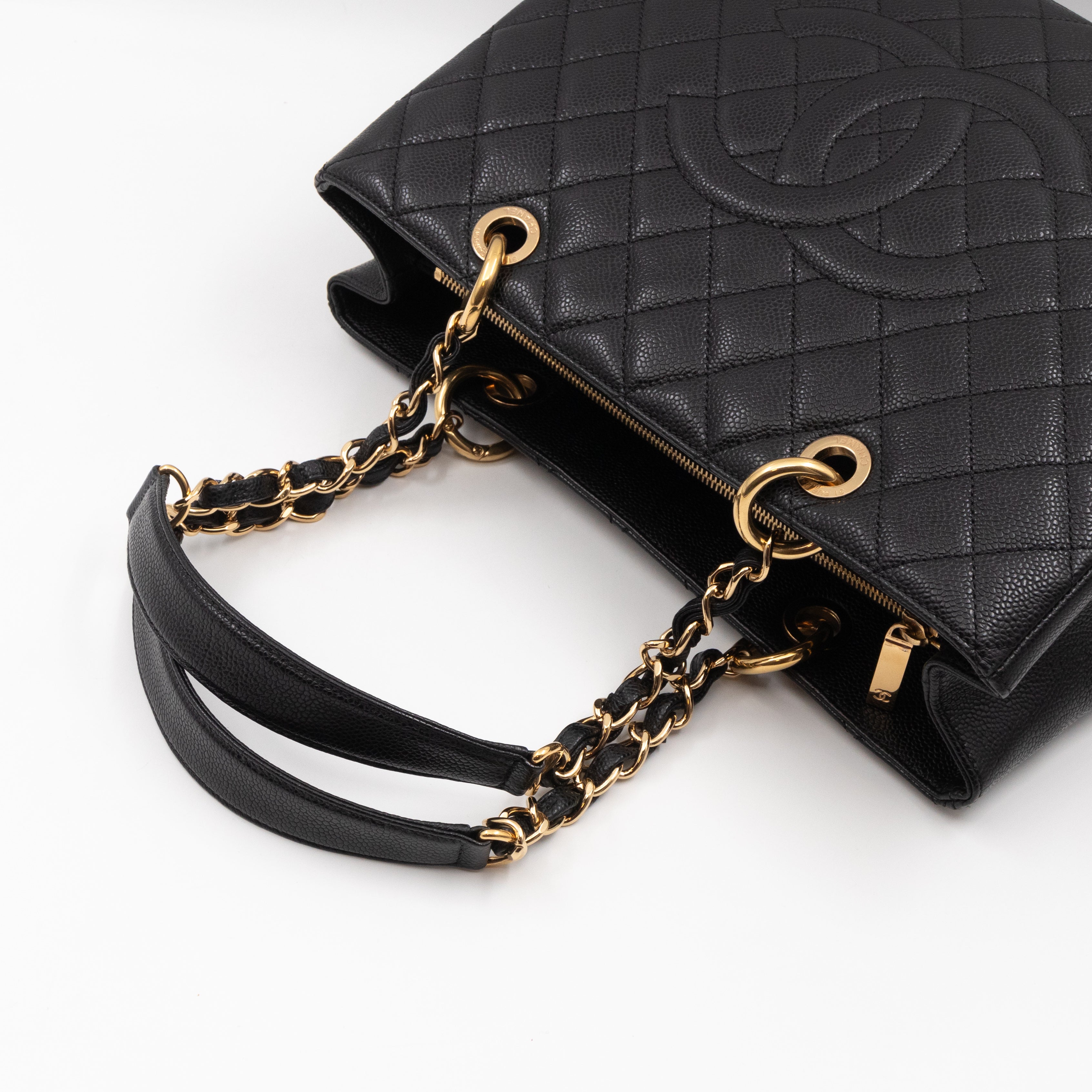 GST Grand Shopping Tote Black Caviar Gold