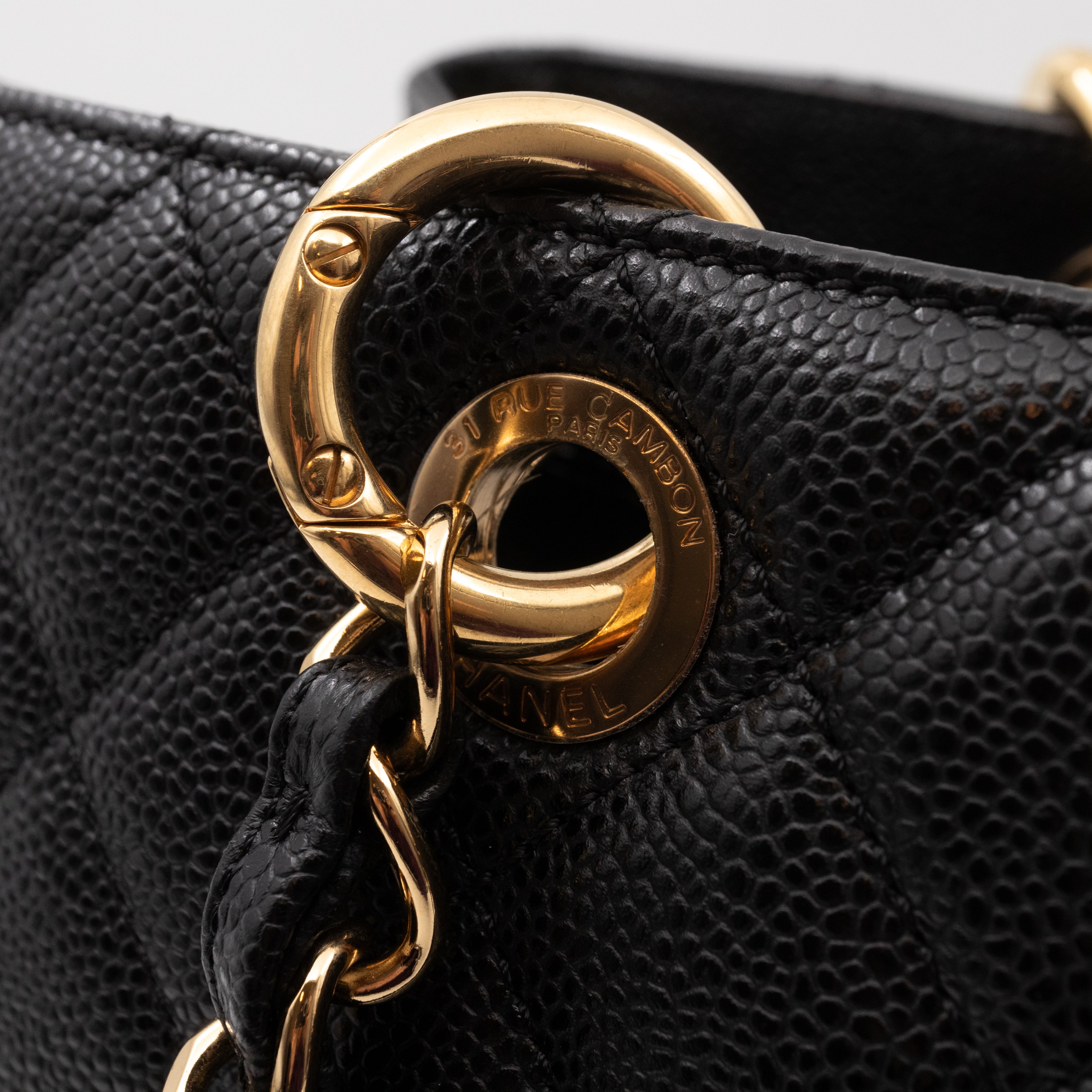 GST Grand Shopping Tote Black Caviar Gold