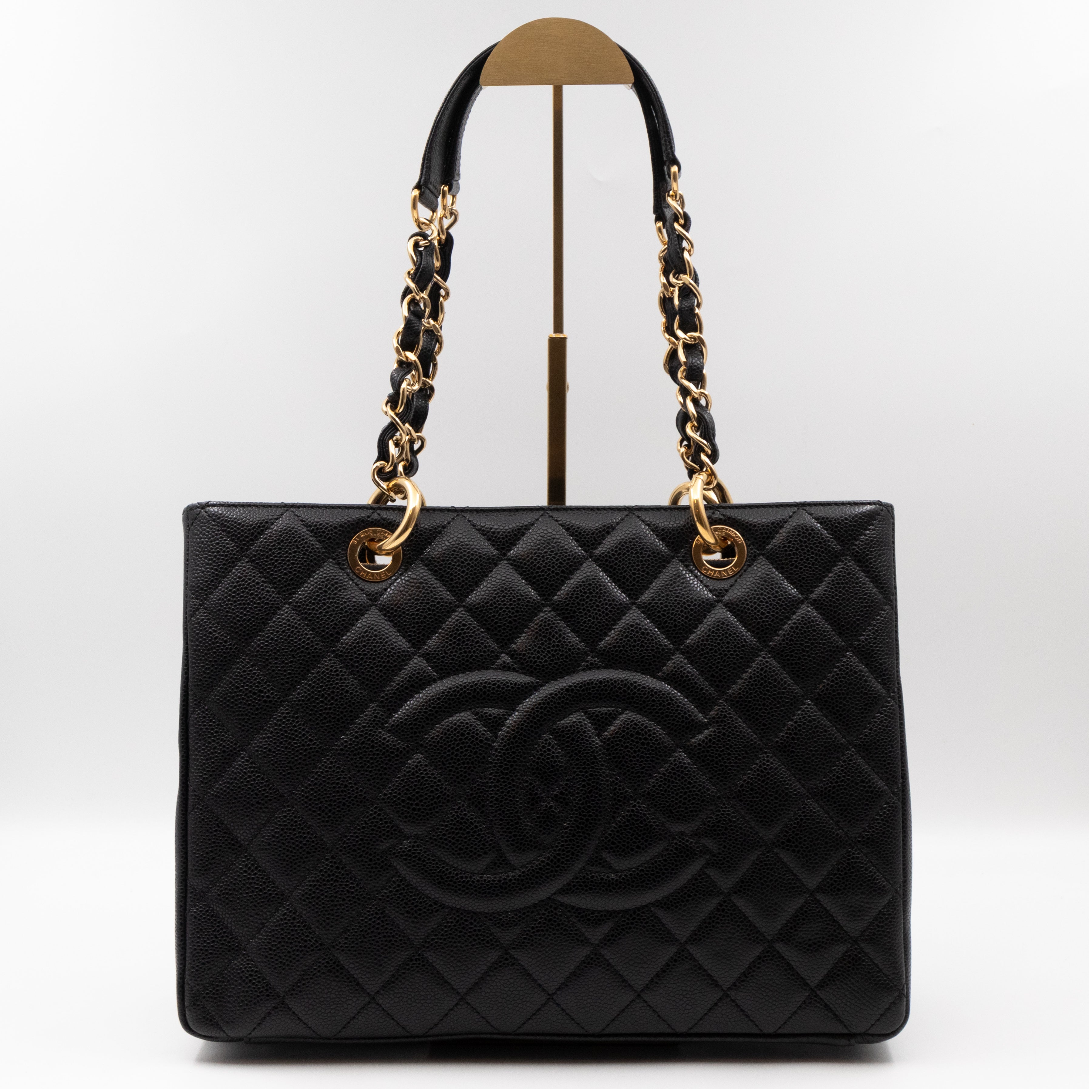 GST Grand Shopping Tote Black Caviar Gold