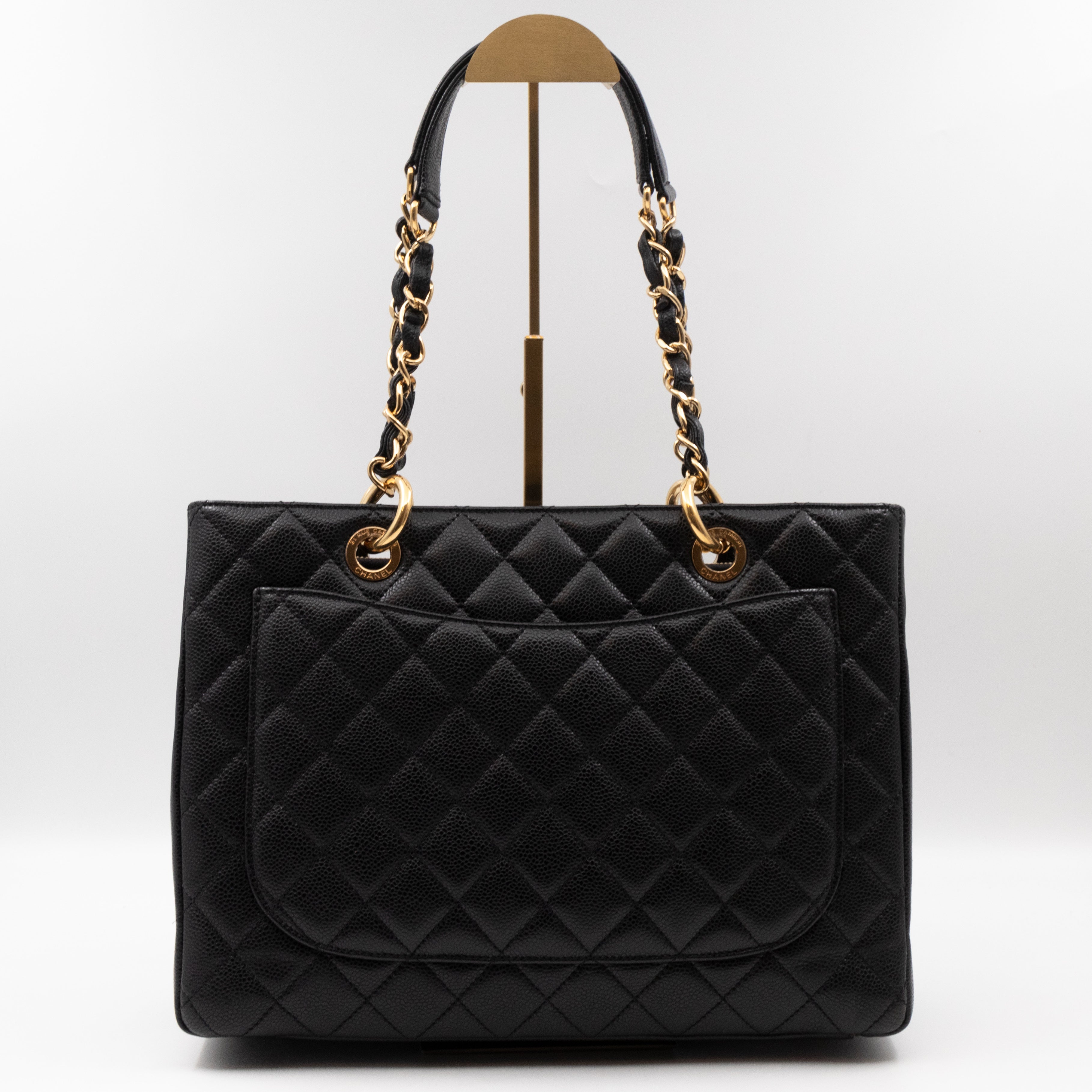 GST Grand Shopping Tote Black Caviar Gold