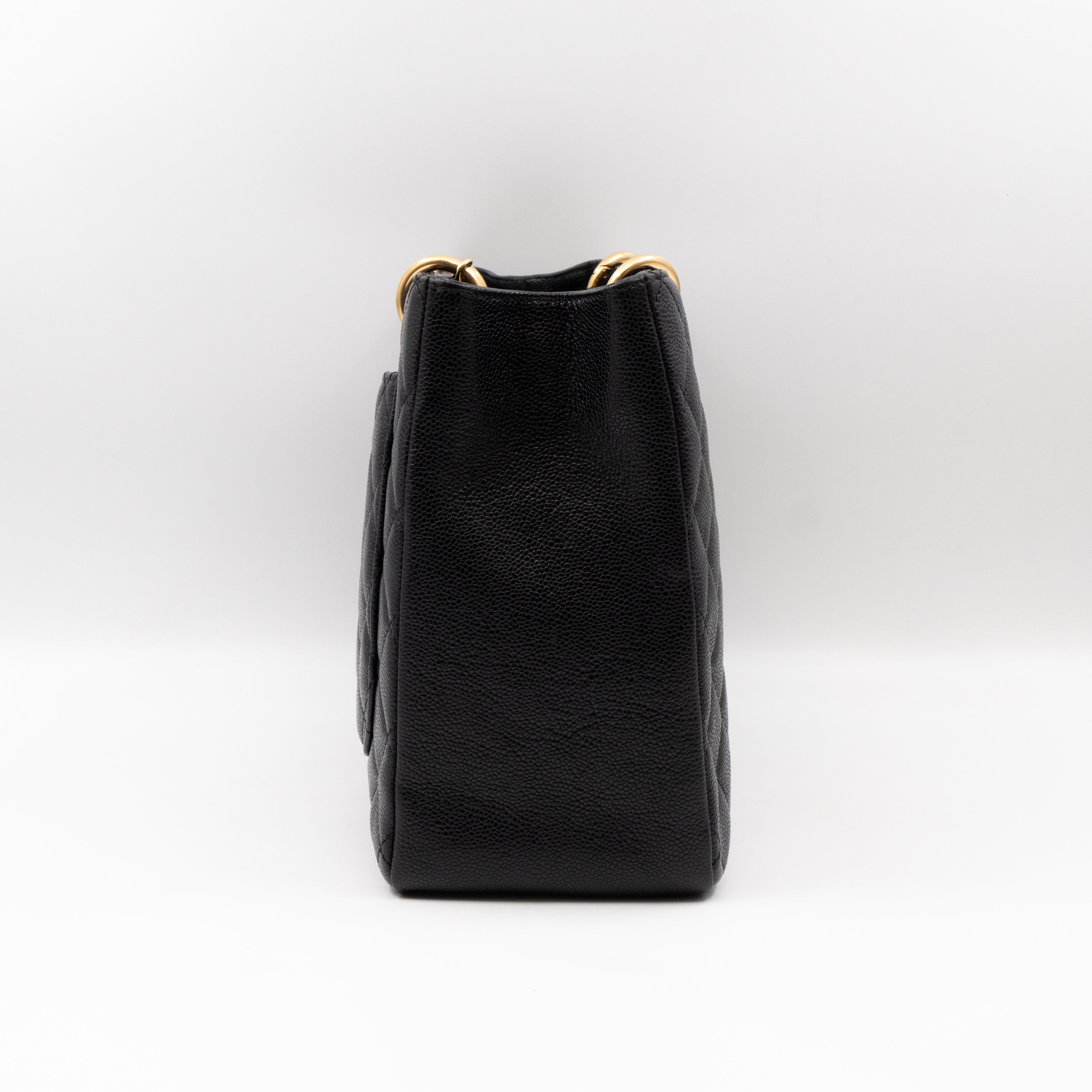 GST Grand Shopping Tote Black Caviar Gold