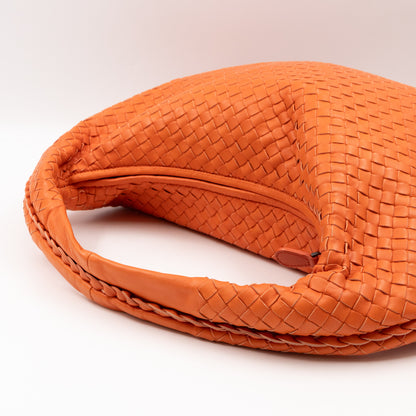 Veneta Hobo Bag Intrecciato Orange Leather