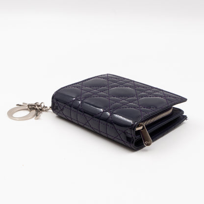 Lady Dior Compact Wallet Dark Purple Patent Cannage Leather