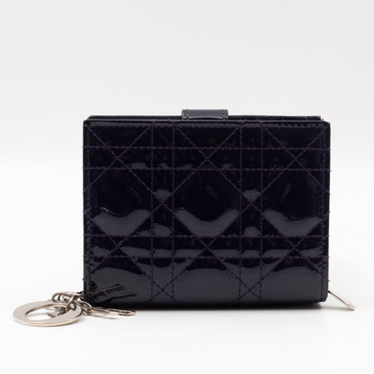 Lady Dior Compact Wallet Dark Purple Patent Cannage Leather