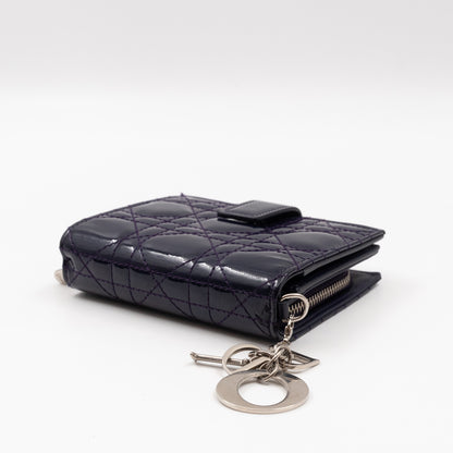 Lady Dior Compact Wallet Dark Purple Patent Cannage Leather