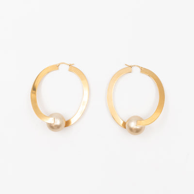 Flat Hoop Faux Pearl Earrings