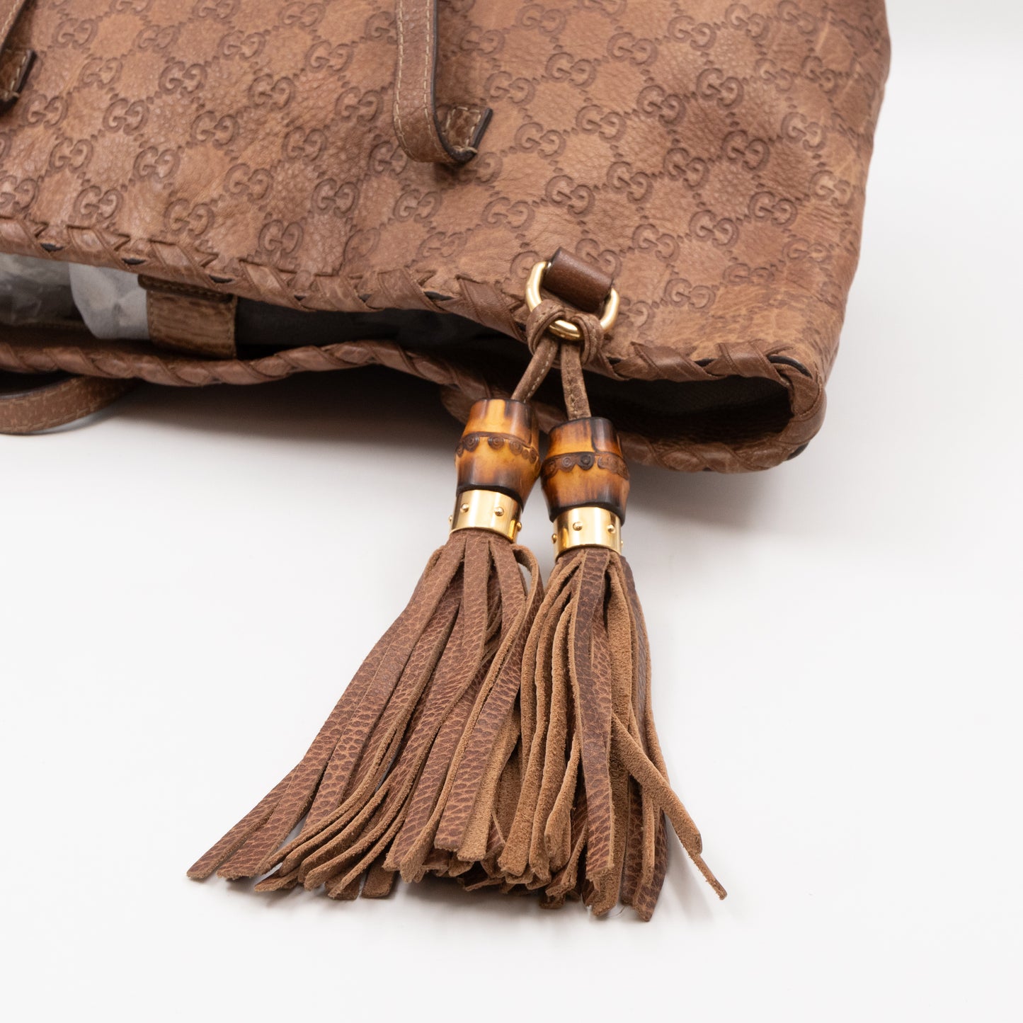 Bamboo Tassel Tote Brown Guccissima Leather