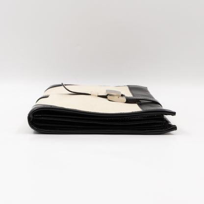 White Suede Clutch Black Leather Trim