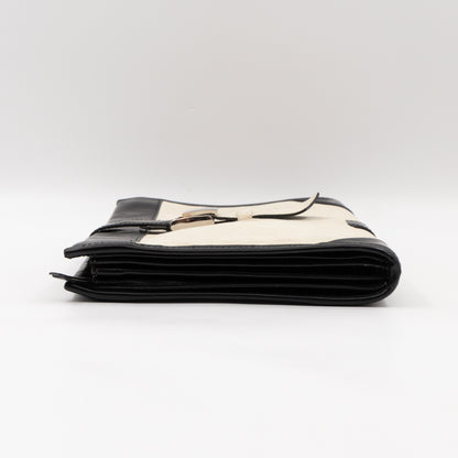 White Suede Clutch Black Leather Trim