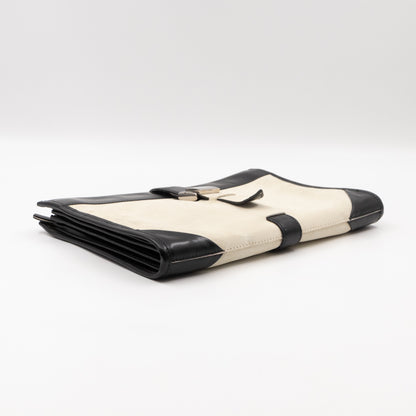 White Suede Clutch Black Leather Trim