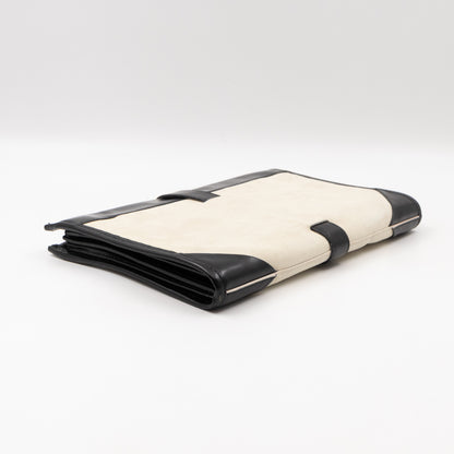 White Suede Clutch Black Leather Trim