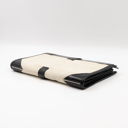 White Suede Clutch Black Leather Trim