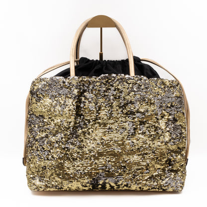 Drawstring Tote Gold Sequin Embellished