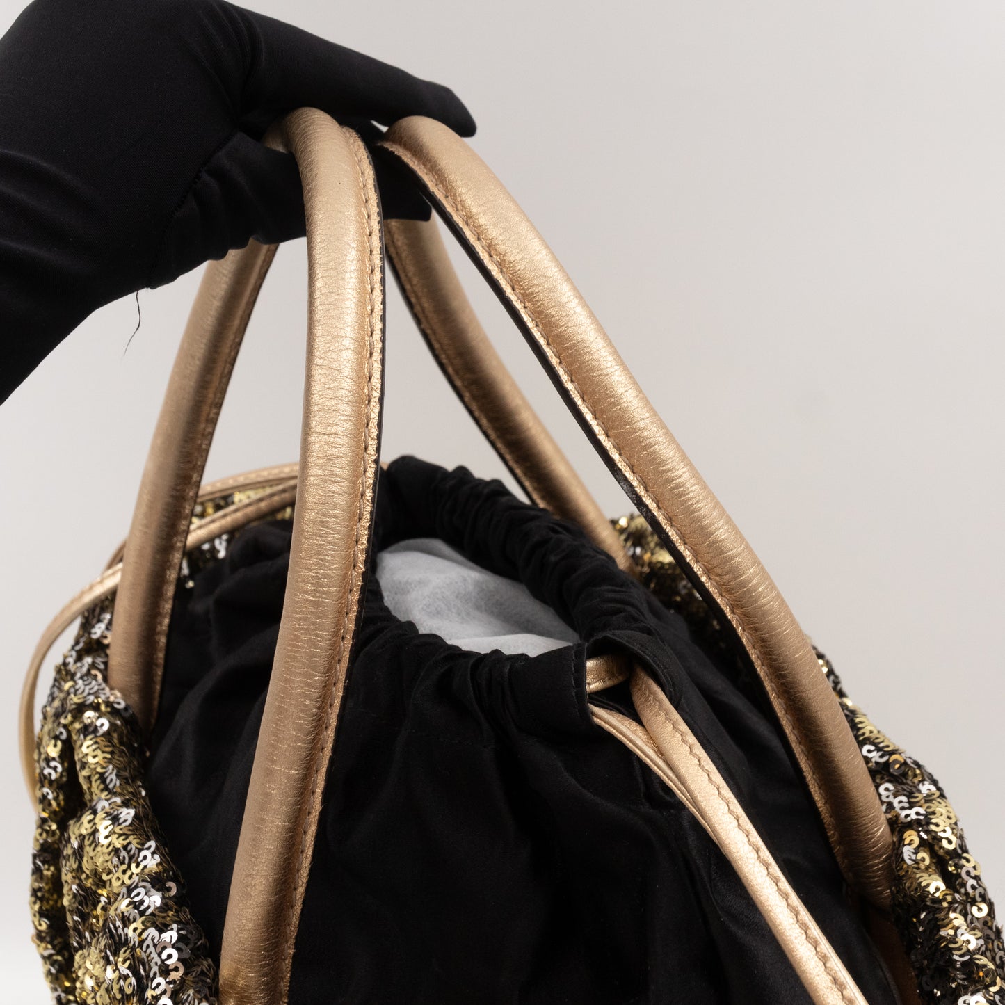 Drawstring Tote Gold Sequin Embellished