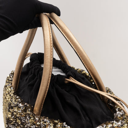 Drawstring Tote Gold Sequin Embellished