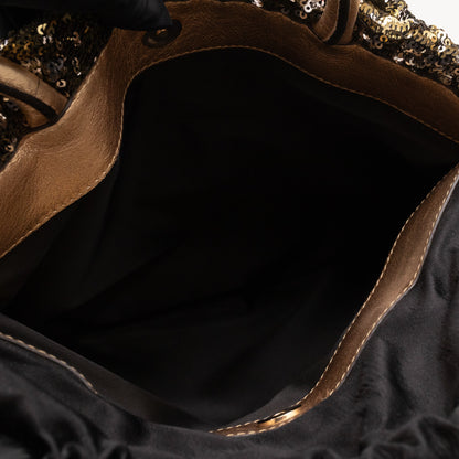 Drawstring Tote Gold Sequin Embellished