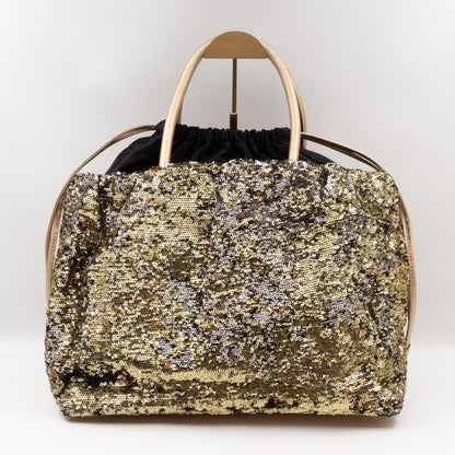 Drawstring Tote Gold Sequin Embellished