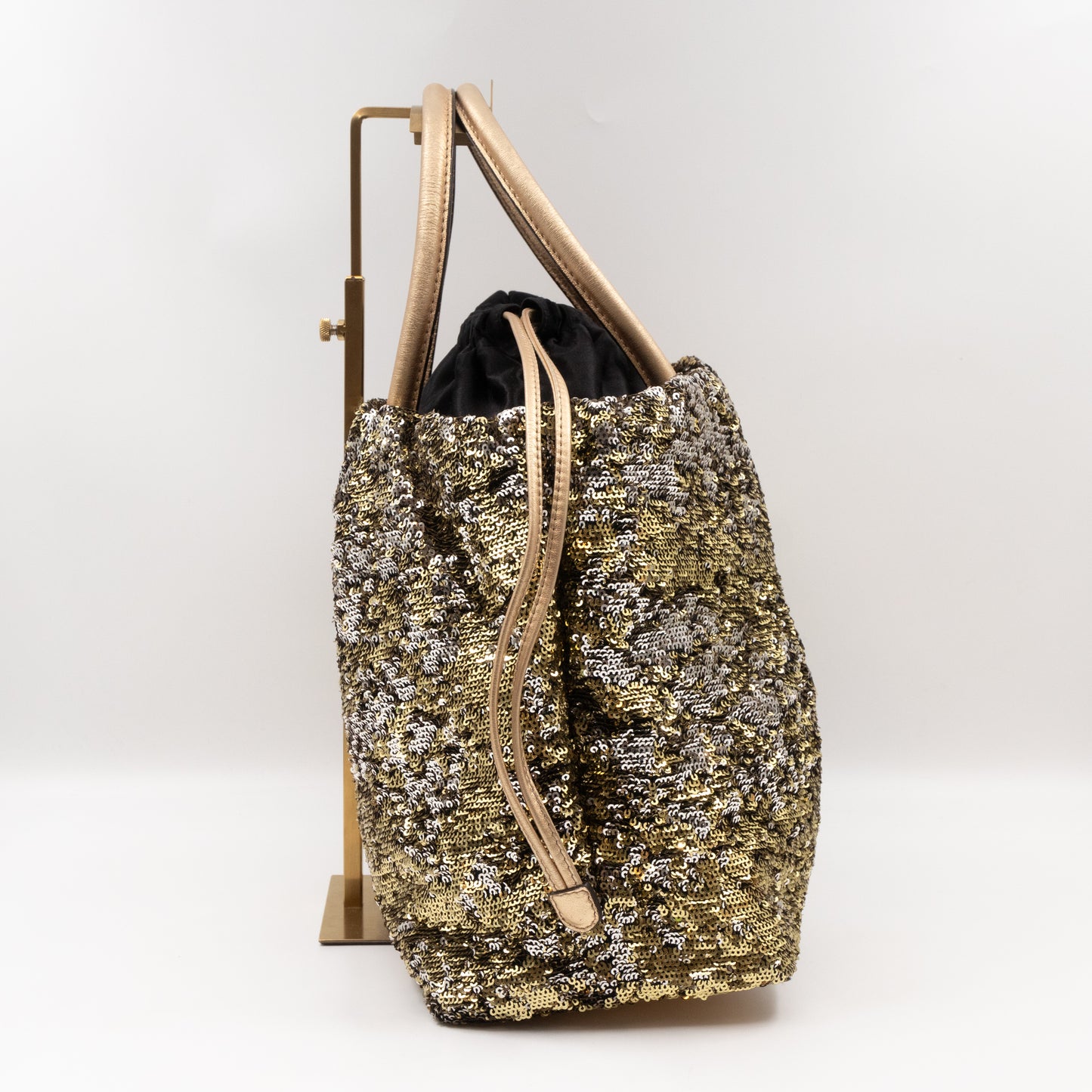 Drawstring Tote Gold Sequin Embellished